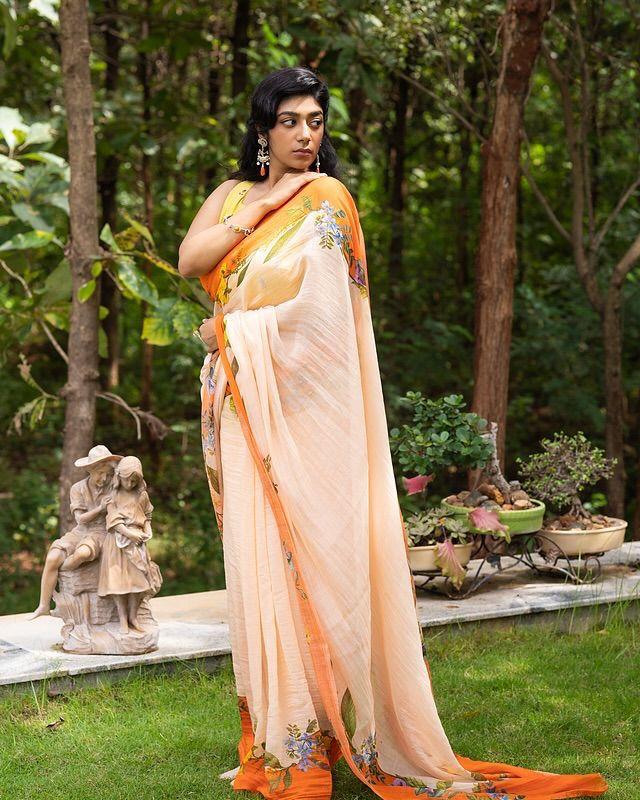 MG 536 Plain Linen Digital Printed Designer Saree Suppliers In India